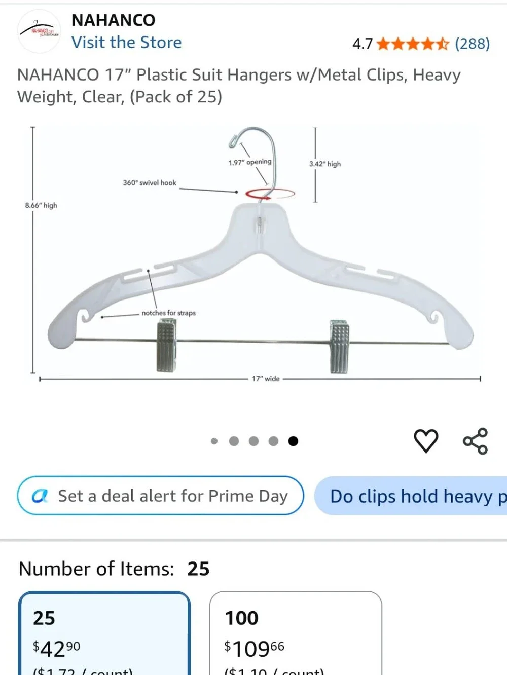 Hangers - 23 clear acrylic swivel 17